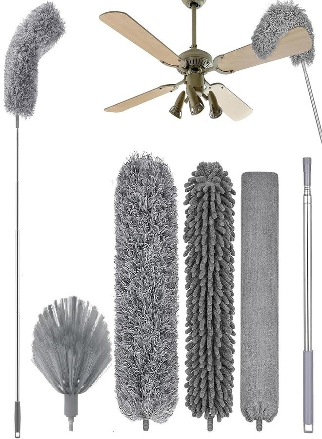 Guellix Microfiber Feather Bendable & Extendable Fan Cleaning Duster with 100 inches Expandable Pole Handle Washable for High Ceiling Fans, Window Blinds, Furniture (4 in 1 Duster) - Image 1